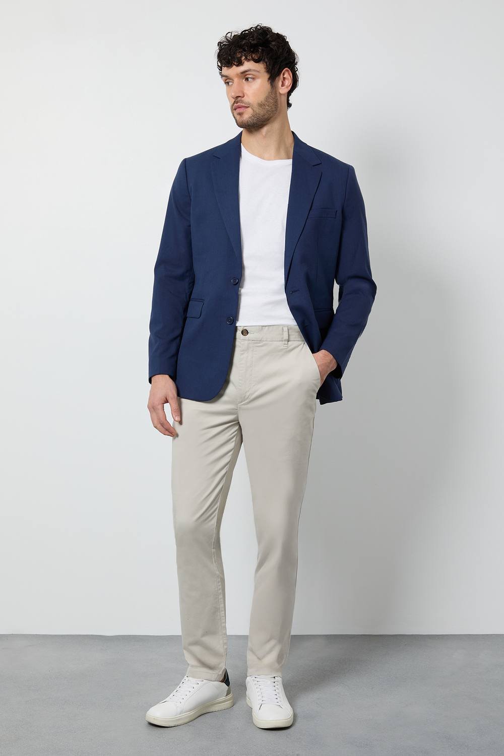 Burton Burton Men's Off White Slim Fit Chino Trousers in Off-White - 2