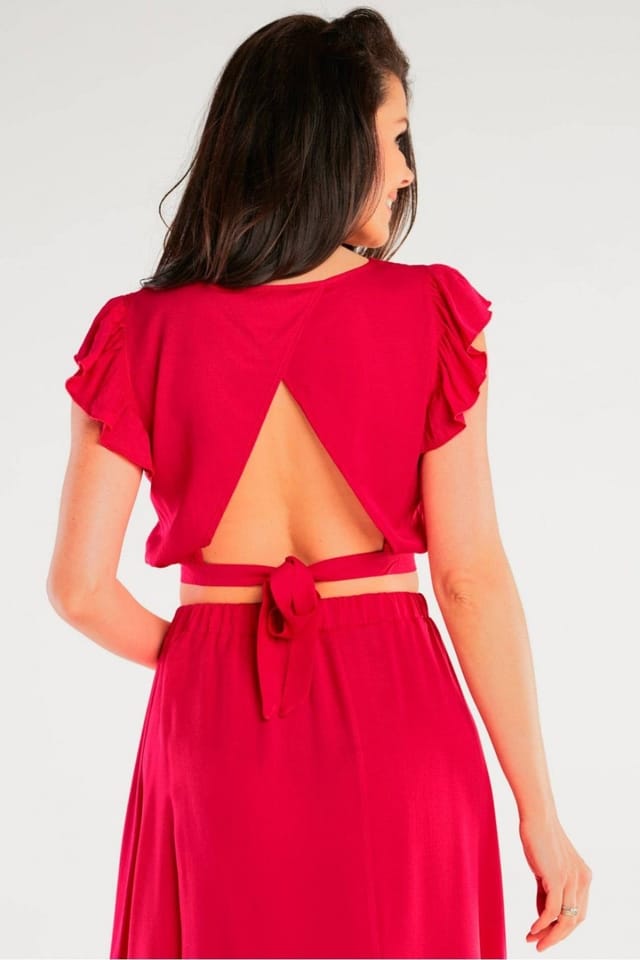 Love Lace Love Lace Women's Airy Viscose Tie Back Frill Sleeve Blouse in Cerise - 3