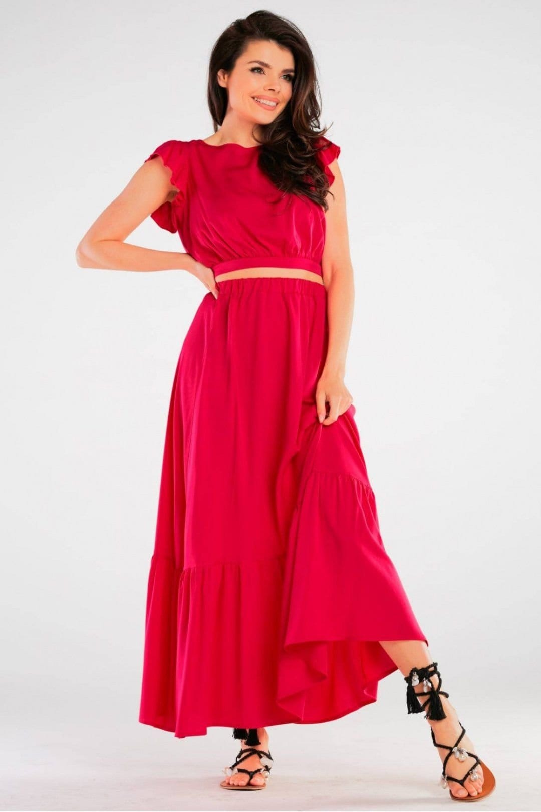 Love Lace Love Lace Women's Airy Viscose Tie Back Frill Sleeve Blouse in Cerise - 4
