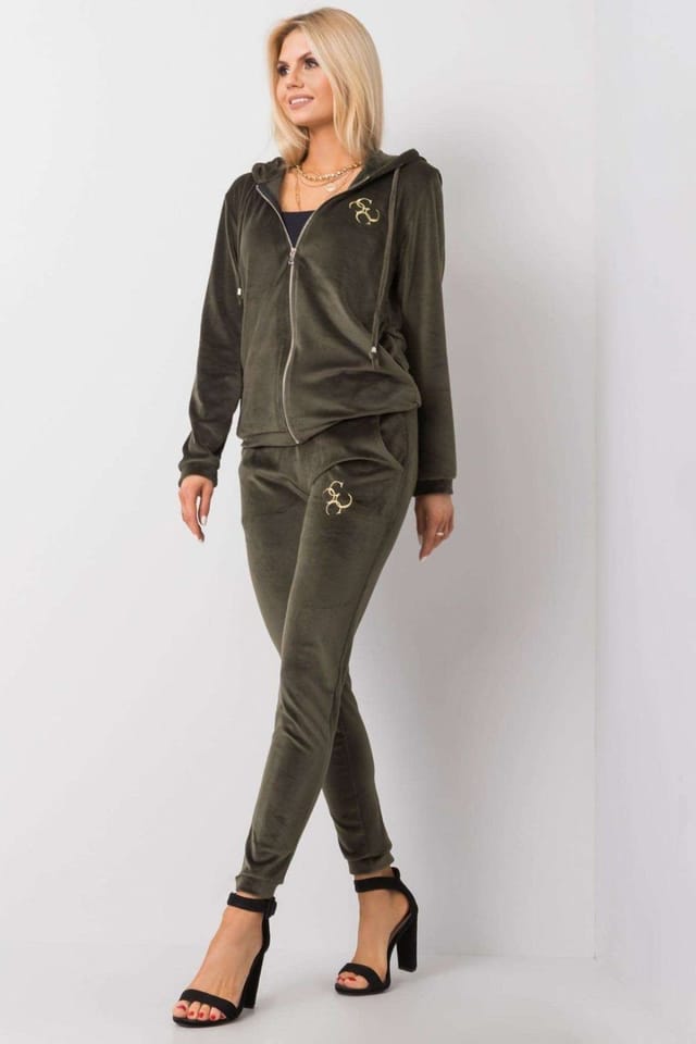 Love Lace Love Lace Women's Velour Zip Hoodie Set with Tie Waist Pants in Green - 2
