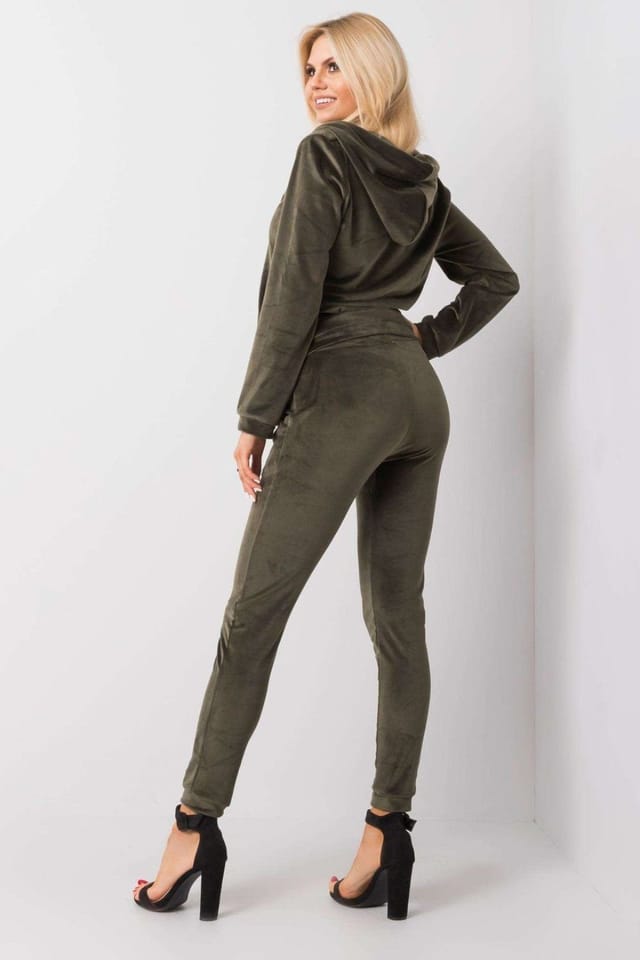 Love Lace Love Lace Women's Velour Zip Hoodie Set with Tie Waist Pants in Green - 3