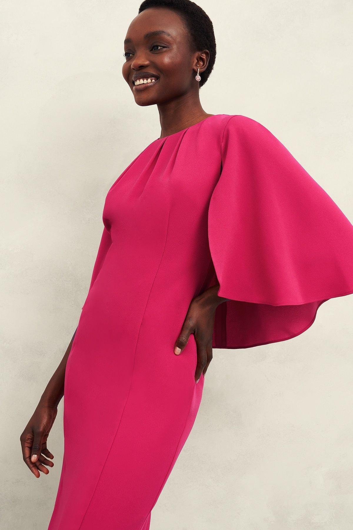 Hobbs London Hobbs London Women's Rhiannon Cape Sleeve Midi Dress in Fuchsia - 3