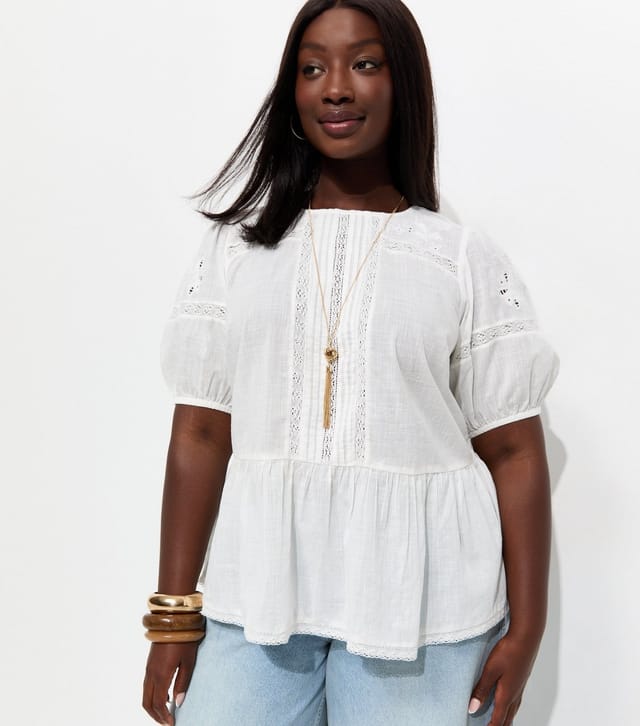 New Look Women's Plus Size White Cotton Lace Trim Blouse Curves New Look - 2