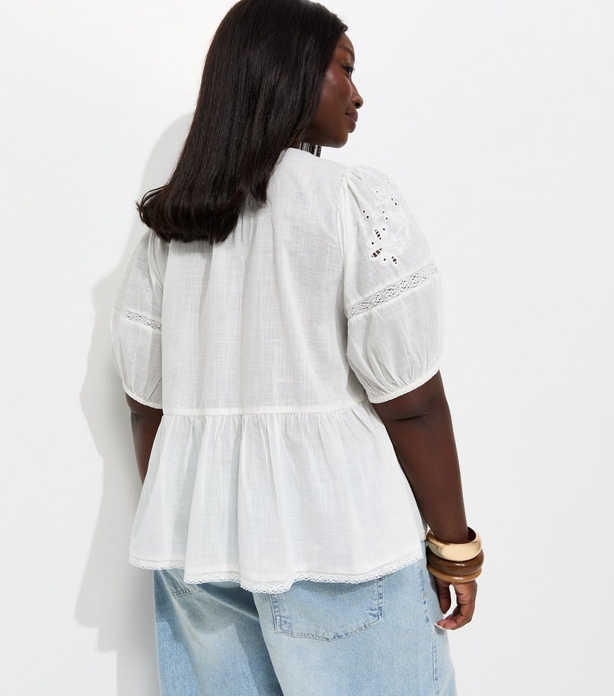 New Look Women's Plus Size White Cotton Lace Trim Blouse Curves New Look - 4