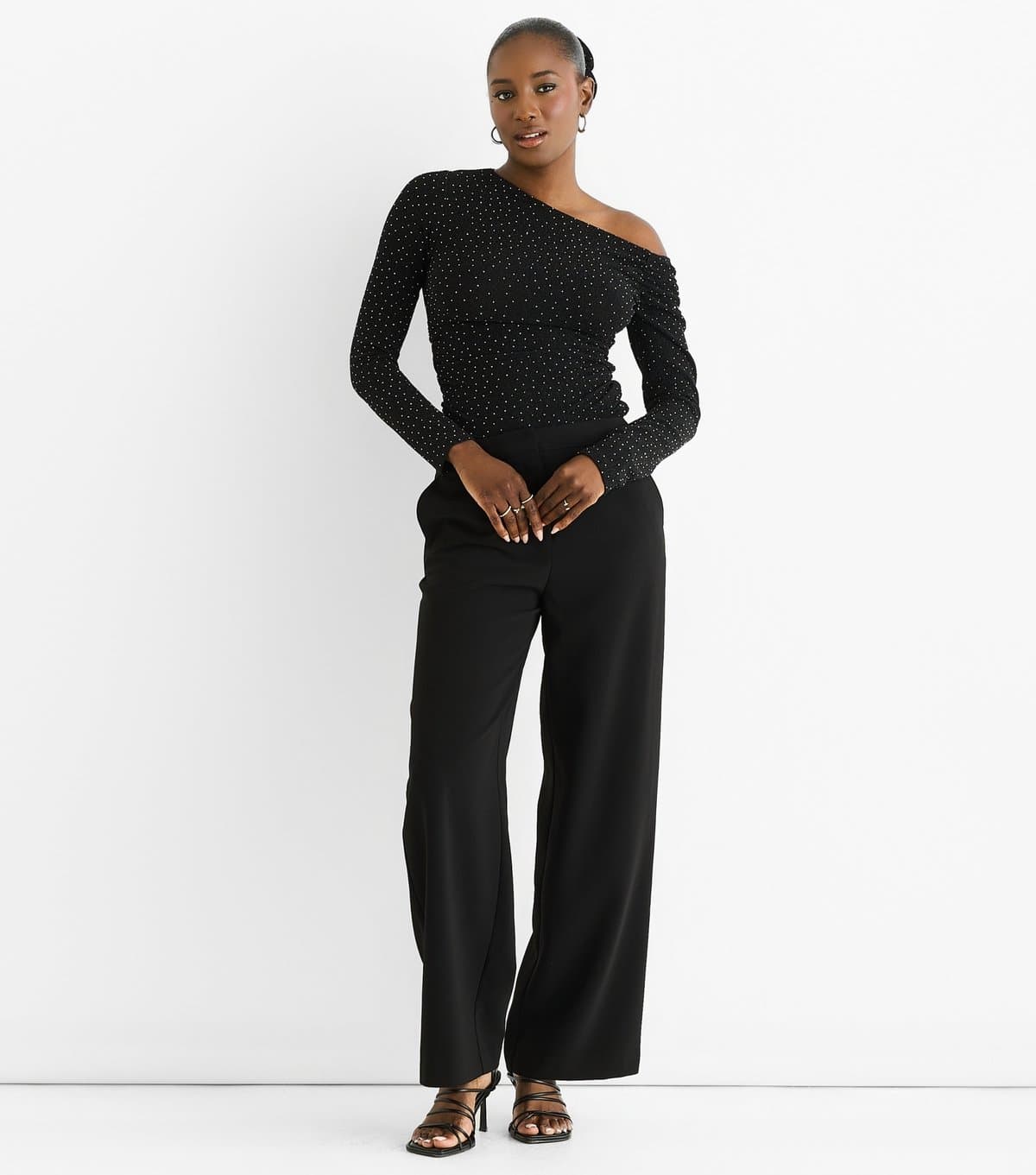 Gini London Gini London Black Diamante Off-Shoulder Top