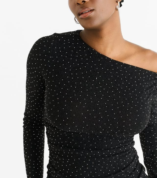 Gini London Women's Black Diamante Embellished Off The Shoulder Top Gini London New Look - 2