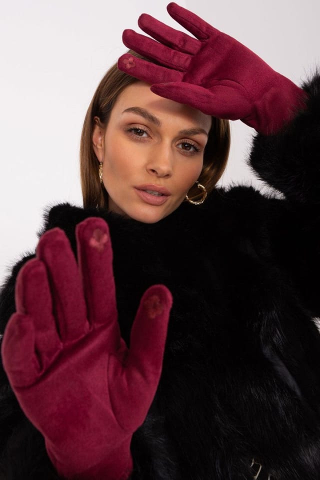 Love Lace Love Lace Women's Touchscreen Elegant Gloves with Embroidered Flower Detail in Red - 2