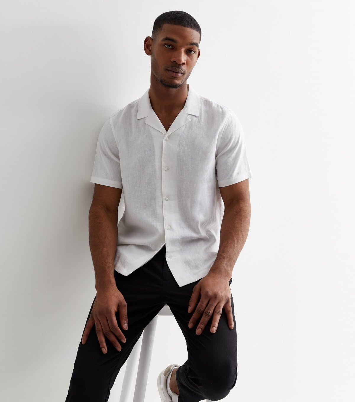 New Look Men's White Linen Blend Short Sleeve Shirt New Look