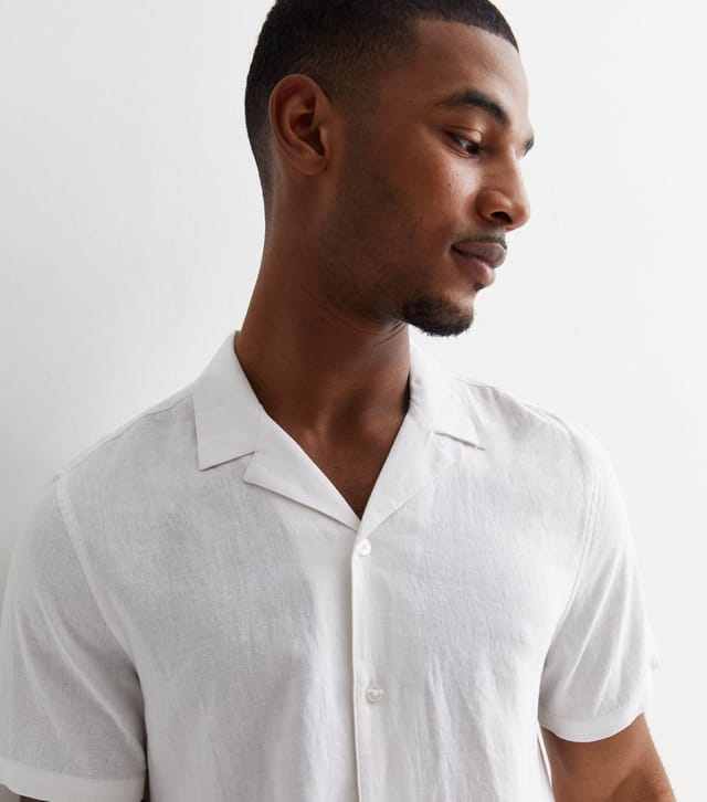 New Look Men's White Linen Blend Short Sleeve Shirt New Look - 2