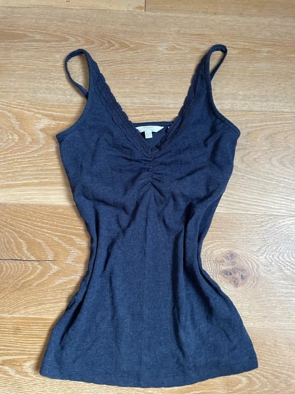 FatFace y2k 2000s XS ribbed fitted fatface navy lace detail babydoll cami fairy bella elena