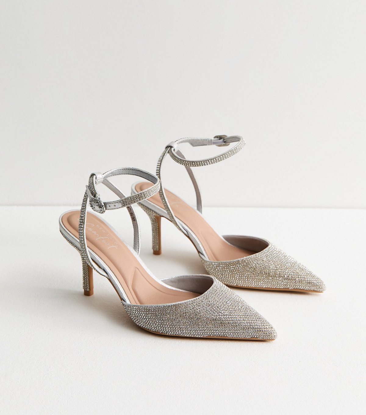 New Look Women's Silver Diamanté Embellished Court Shoes Vegan New Look - 3