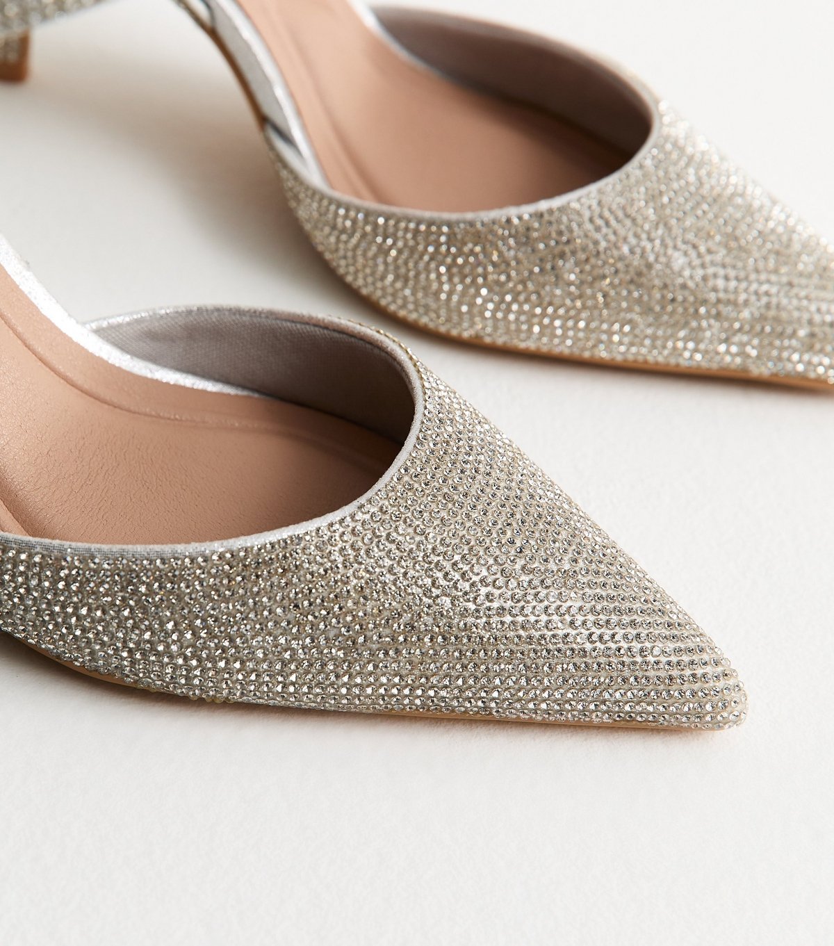 New Look Women's Silver Diamanté Embellished Court Shoes Vegan New Look - 4