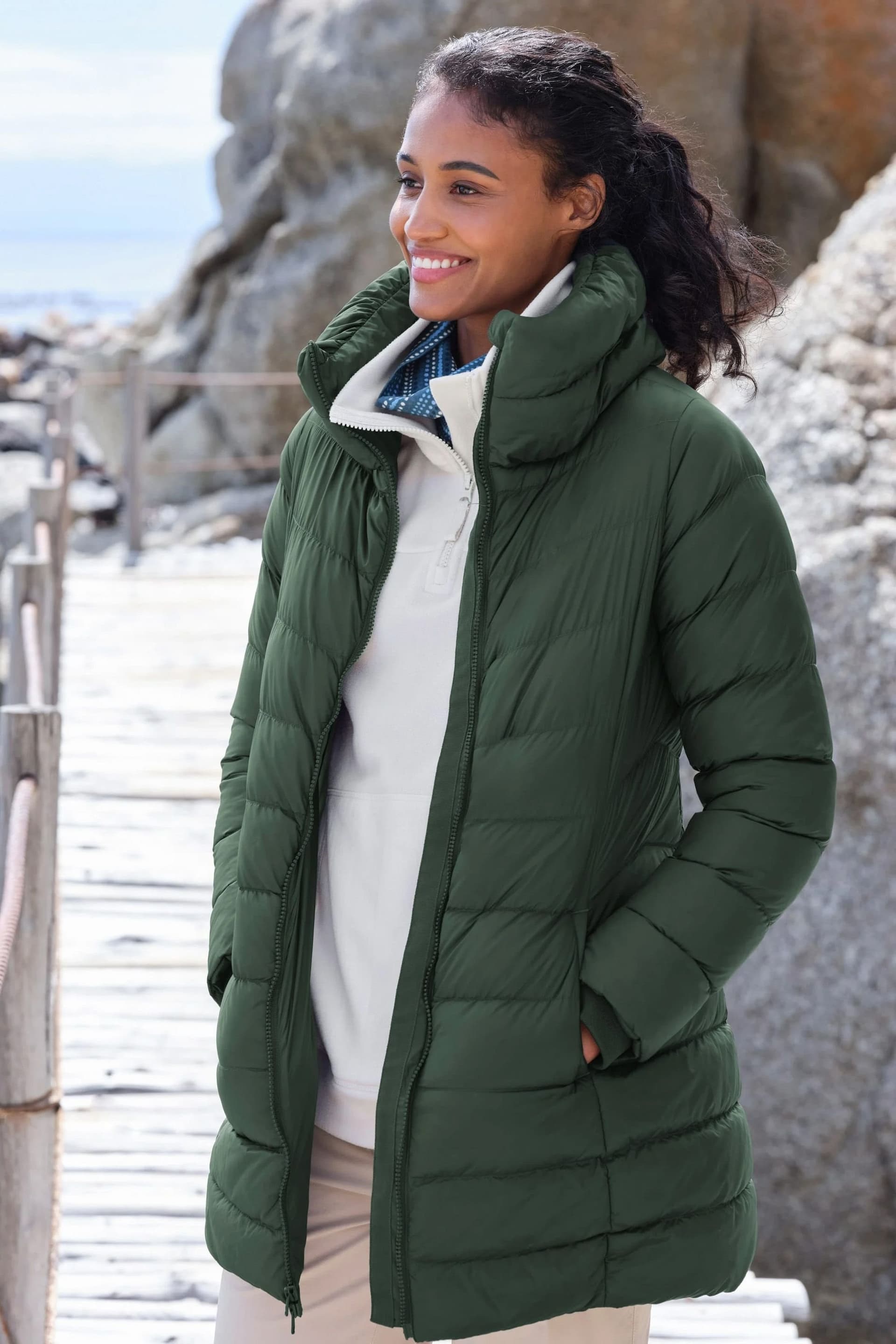 WoolOvers WoolOvers Women's Arnside Funnel Neck Midi Coat in Green