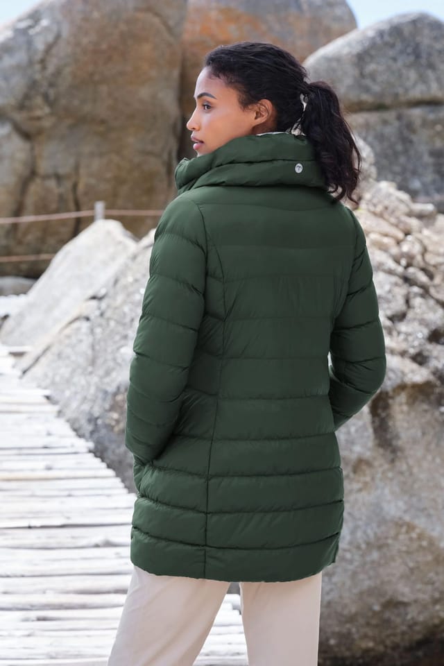 WoolOvers WoolOvers Women's Arnside Funnel Neck Midi Coat in Green - 3