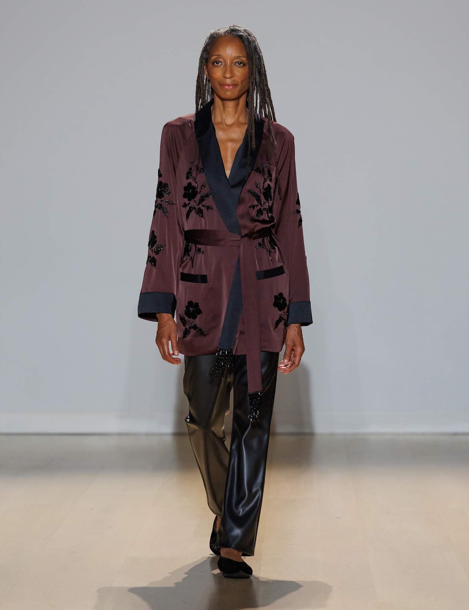 Marks & Spencer M&S Embellished Shawl Collar Satin  Kimono Jacket Aubergine Mix