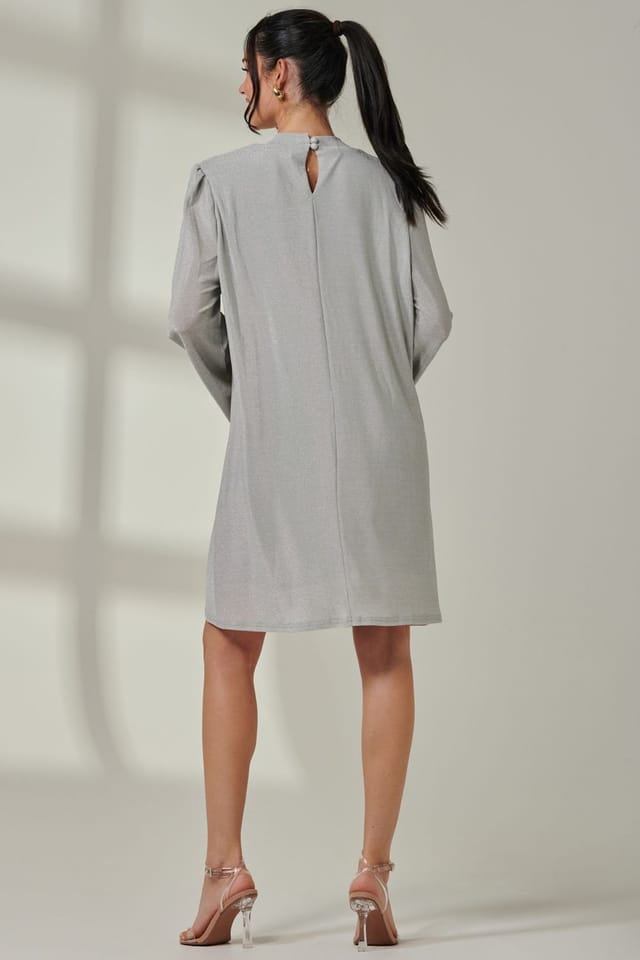 Jolie Moi Jolie Moi Women's Metallic Keyhole Detail Tunic Dress in Silver - 2