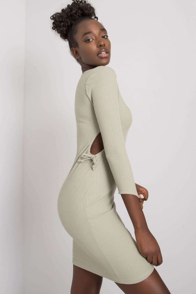 Love Lace Love Lace Women's Ribbed Cotton Pencil Dress with Side Lacing in Green - 2