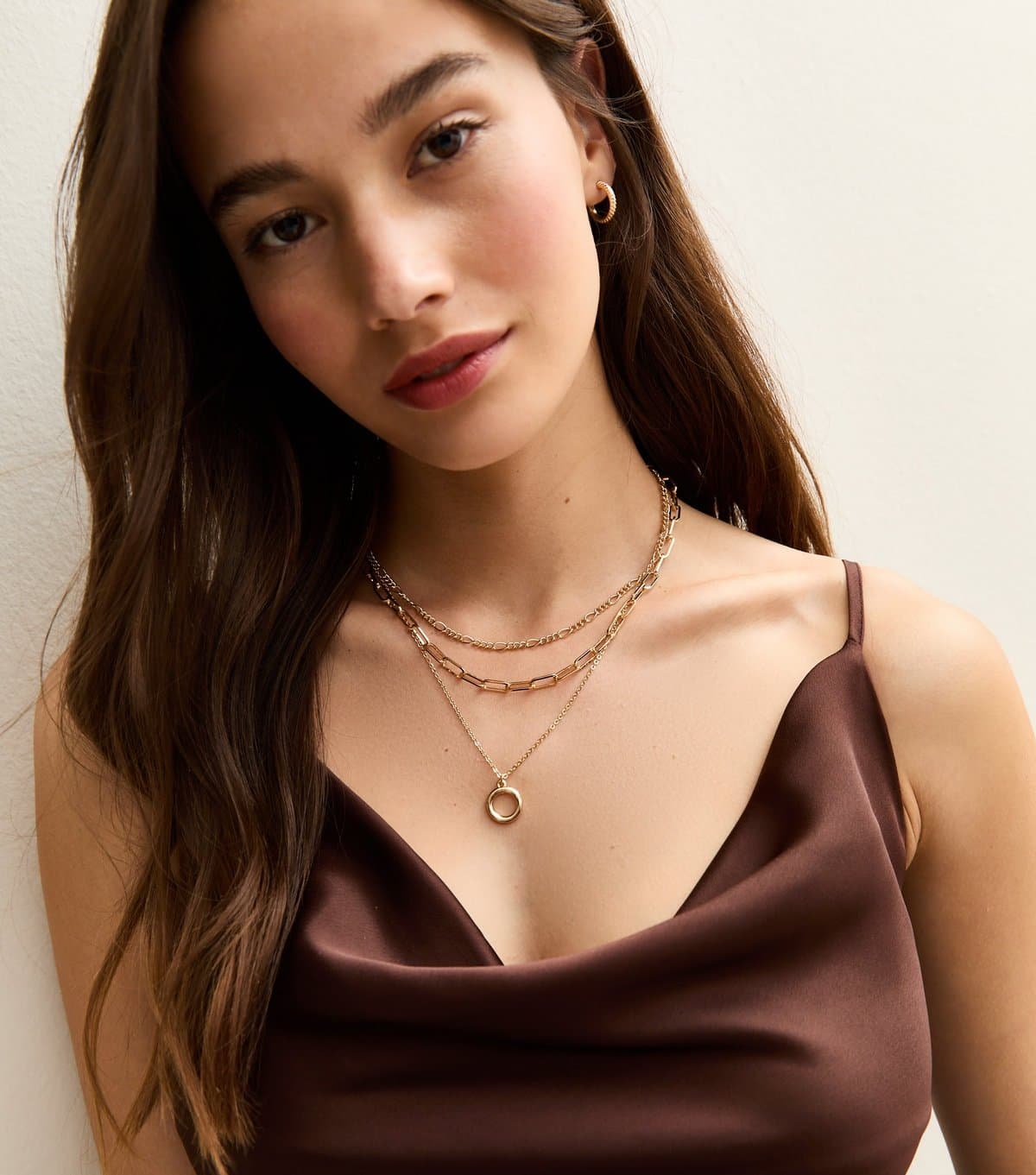 New Look New Look Gold-Tone Multi Layer Chain Circle Pendant Necklace