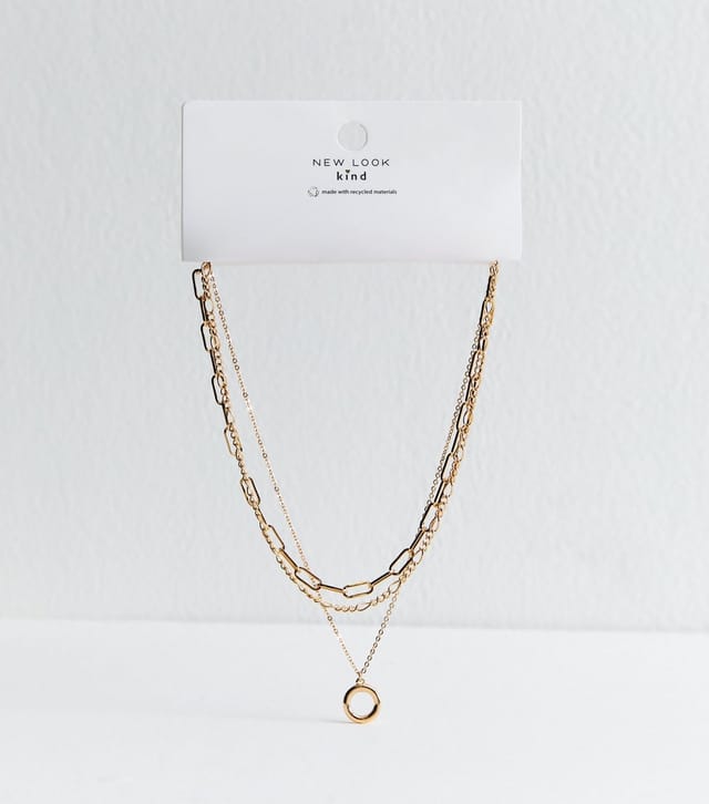 New Look Gold-Tone Multi Layer Chain Circle Pendant Necklace New Look - 3