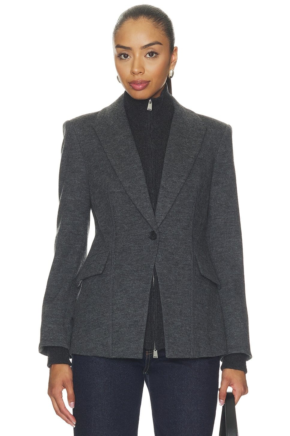 Revolve Dark Charcoal Knit Combo Blazer