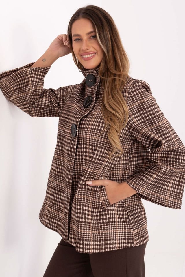 Love Lace Love Lace Women's Timeless Checkered Polyester Coat with Collar in Brown - 2