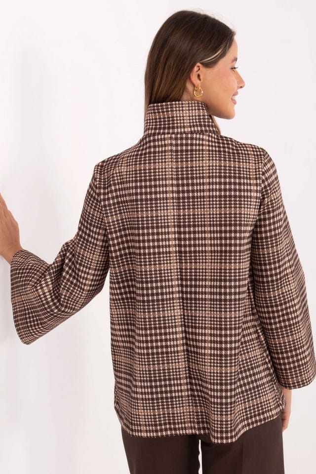 Love Lace Love Lace Women's Timeless Checkered Polyester Coat with Collar in Brown - 3