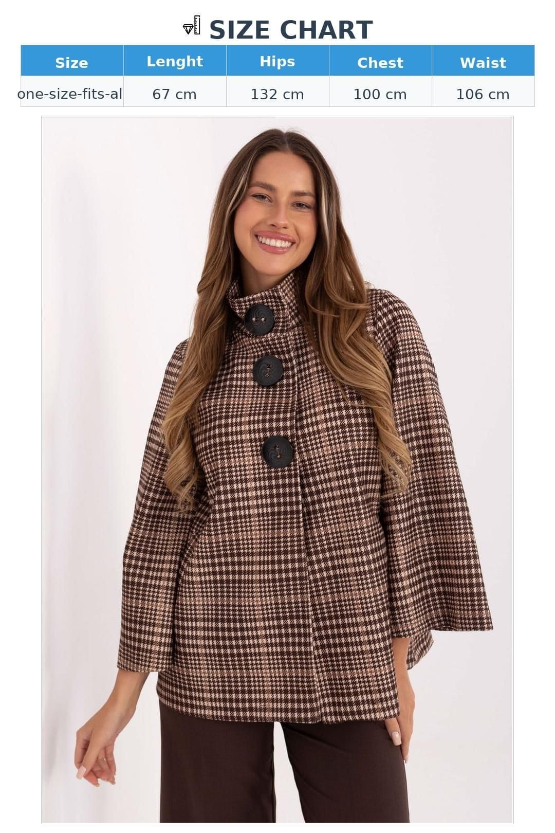 Love Lace Love Lace Women's Timeless Checkered Polyester Coat with Collar in Brown - 4