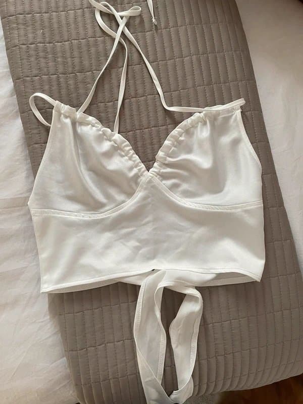 ASOS Asos white satin halter tie back bralet corset top in white size 8