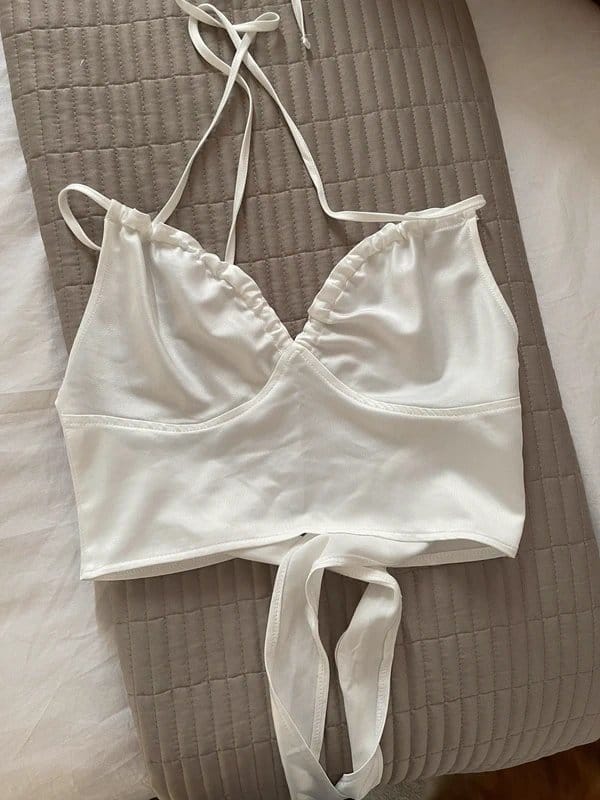 ASOS White Satin Halter Tie Back Bralet Corset Top