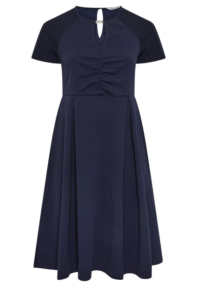 Yours Yours Women's Keyhole Skater Midi Dress in Mid Navy - 2