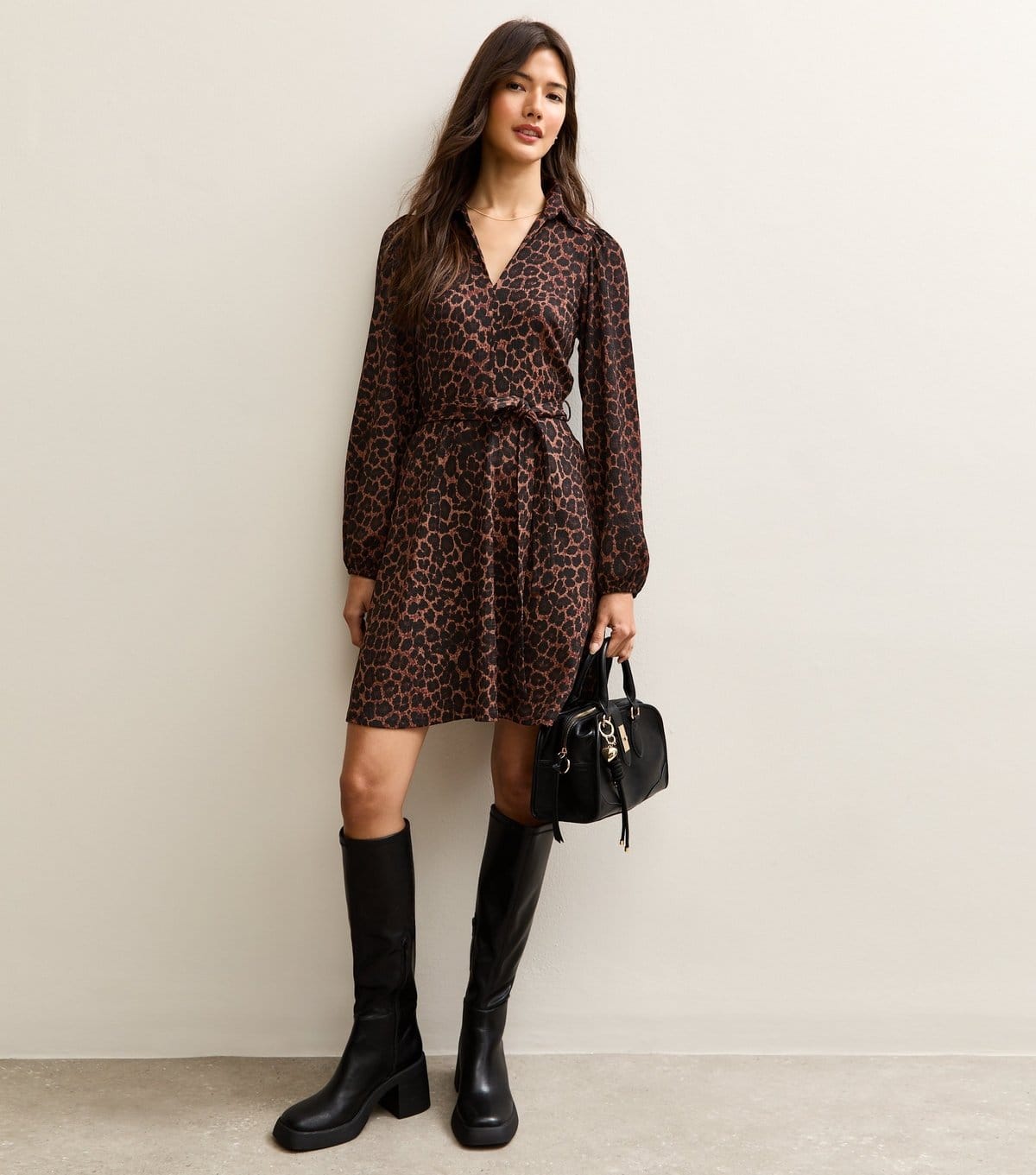 New Look Women's Brown Animal Print Long Sleeve Mini Dress New Look - 4