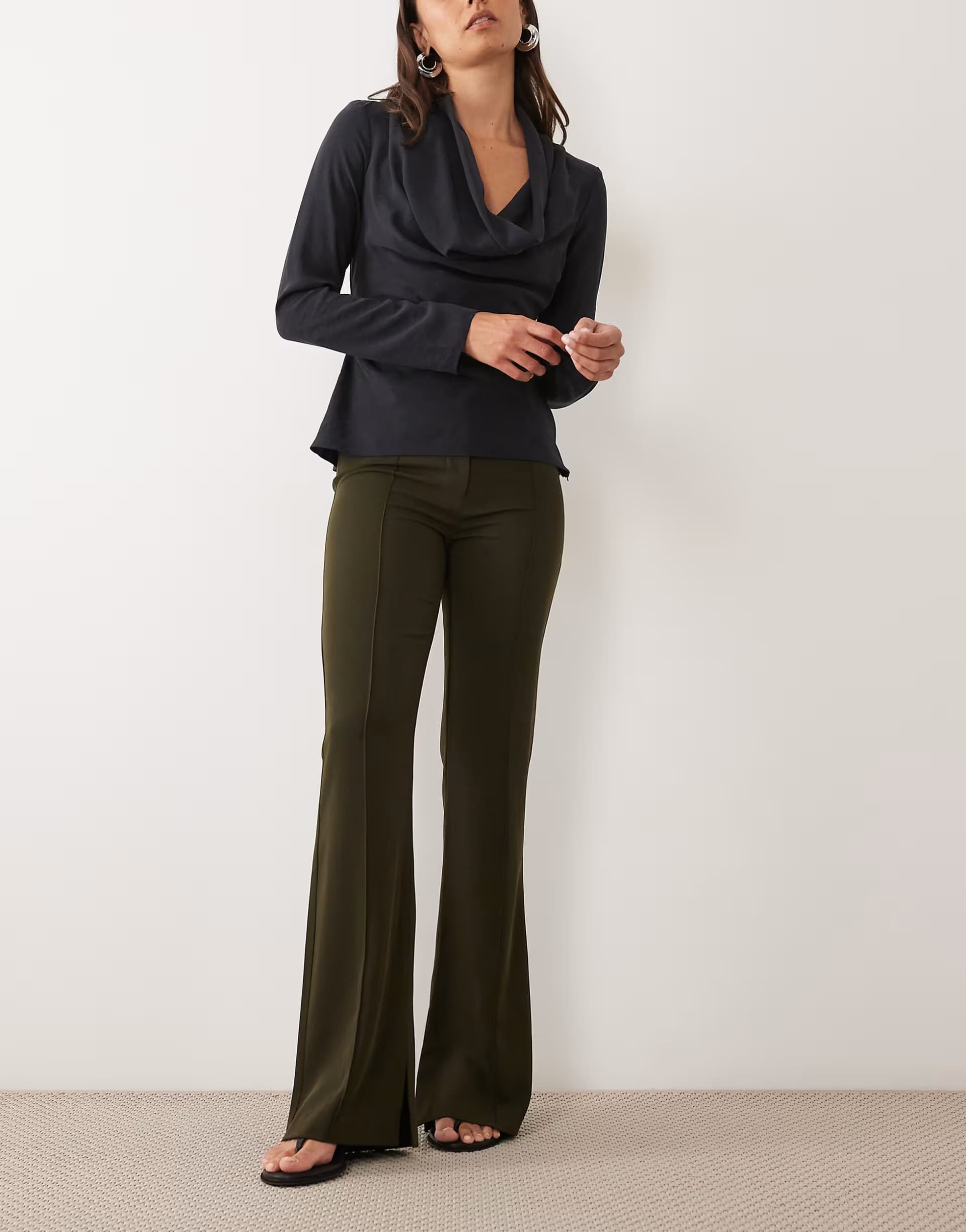ASOS ASOS DESIGN tailored slinky skinny flare trousers in dark green