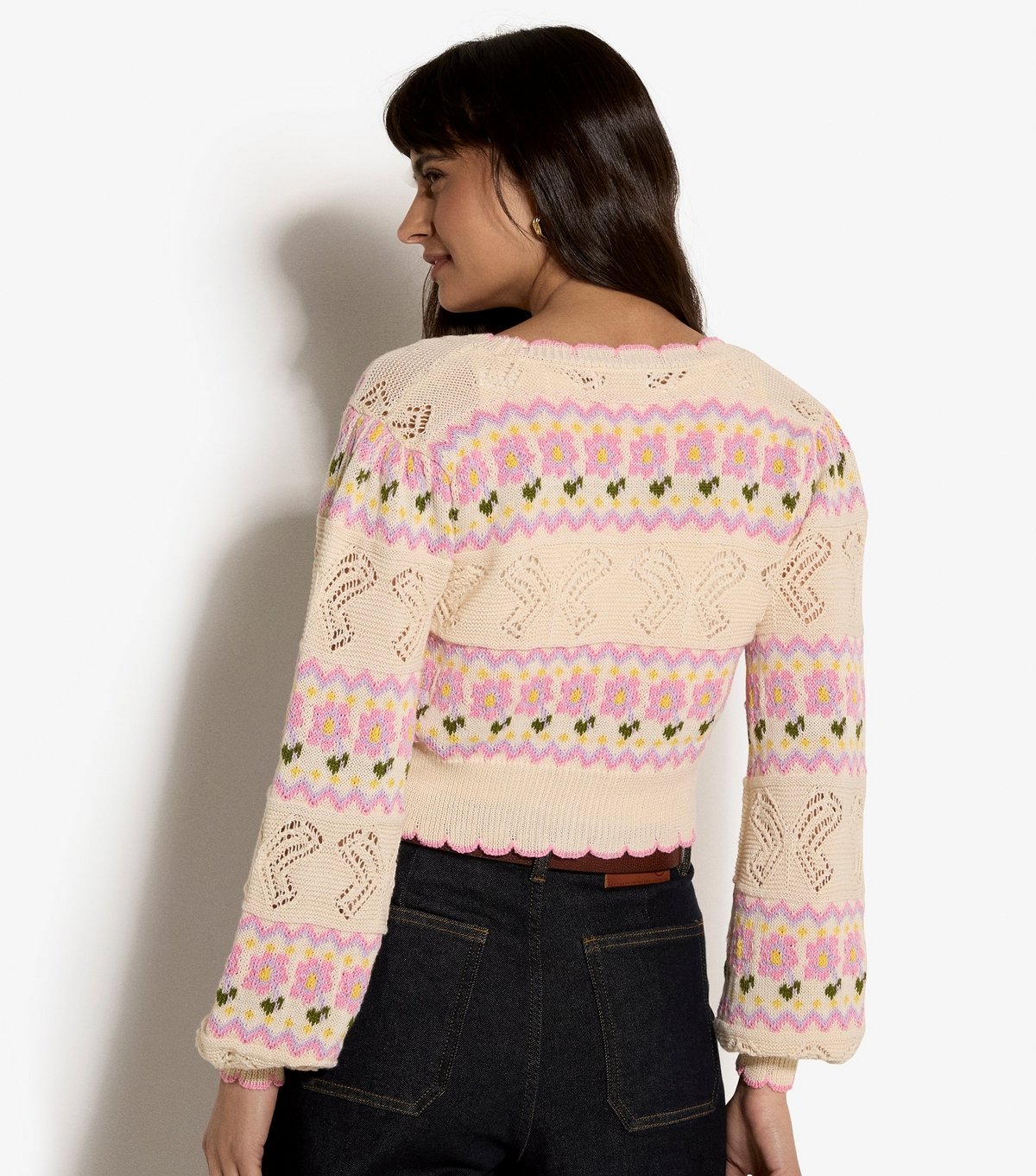 Apricot Women's Stone Pointelle Knit Floral Pattern Cardigan Apricot New Look - 3