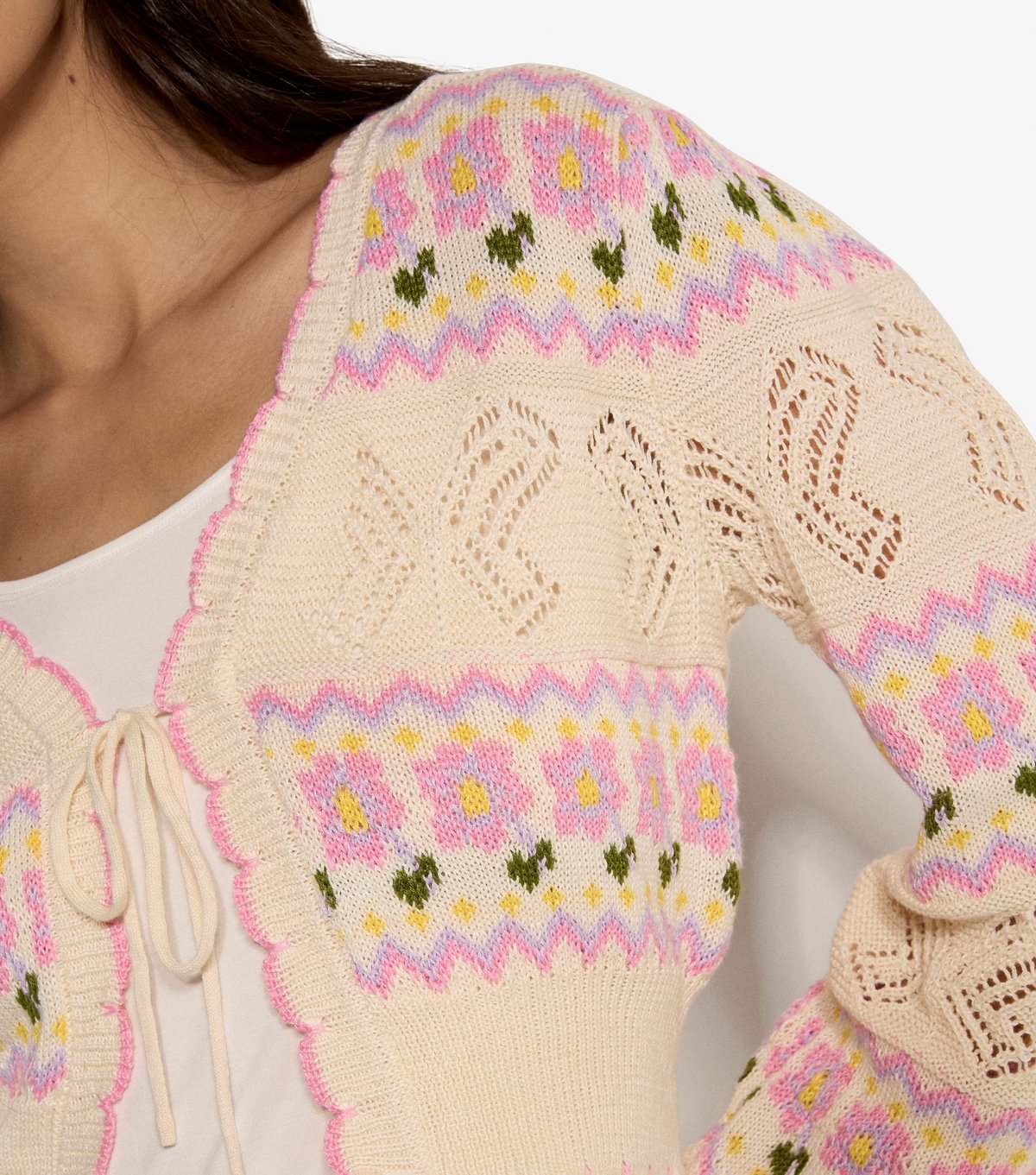 Apricot Women's Stone Pointelle Knit Floral Pattern Cardigan Apricot New Look - 4