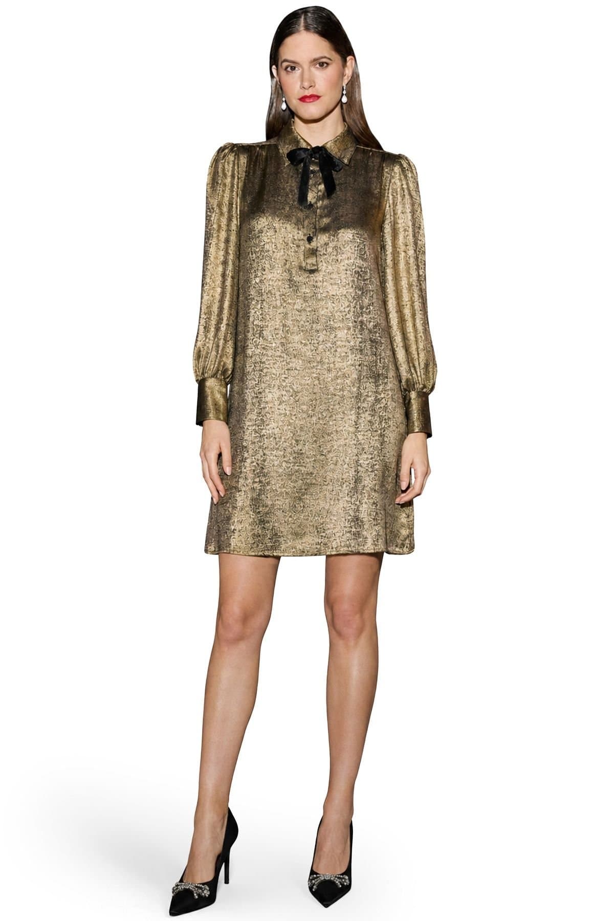 Yumi Yumi Women's Tunic With Velvet Tie in Metallic Gold