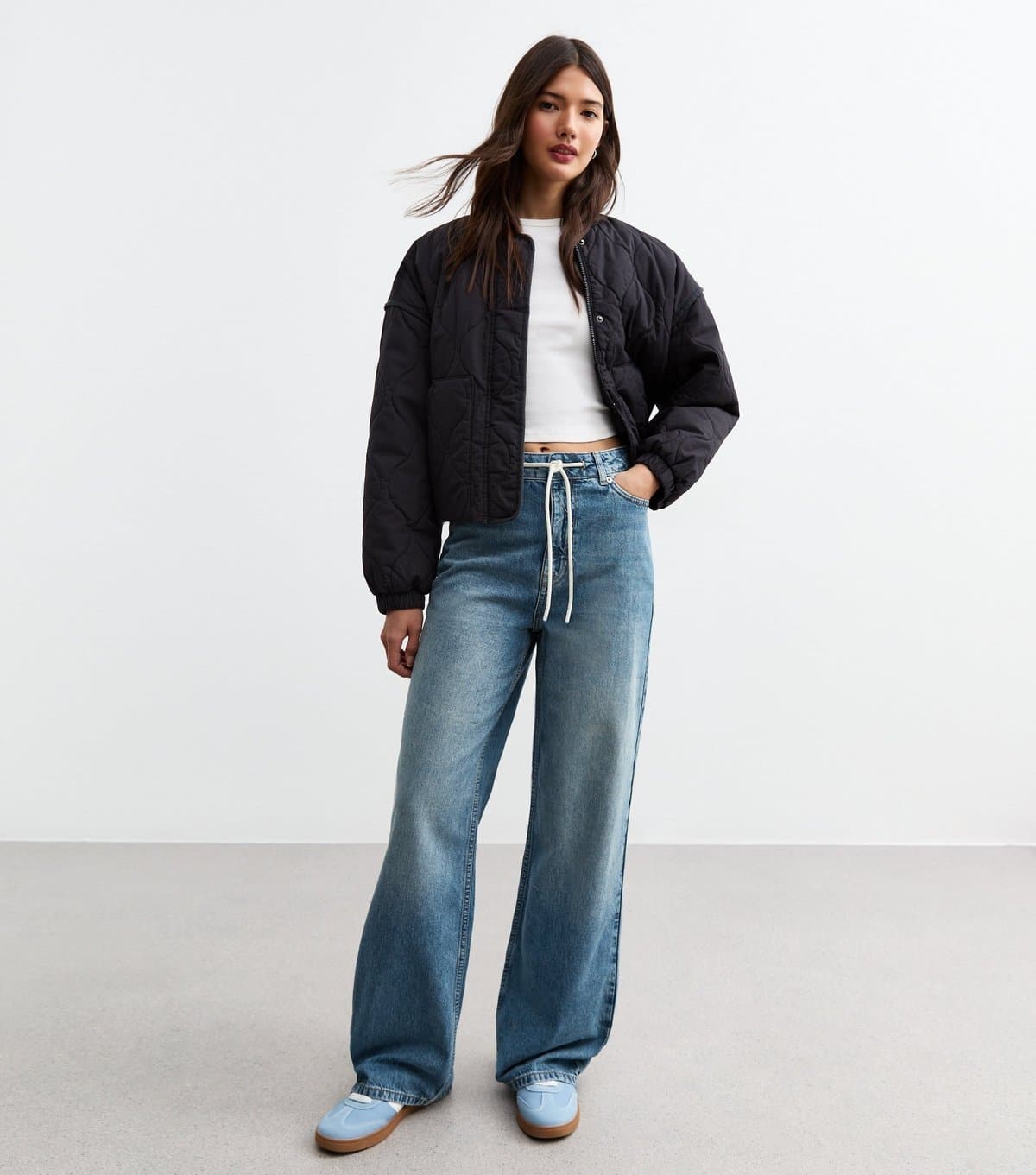 New Look Women's Blue High Rise Drawstring Wide Leg Jeans New Look