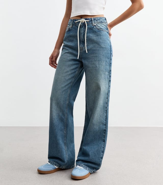 New Look Women's Blue High Rise Drawstring Wide Leg Jeans New Look - 2