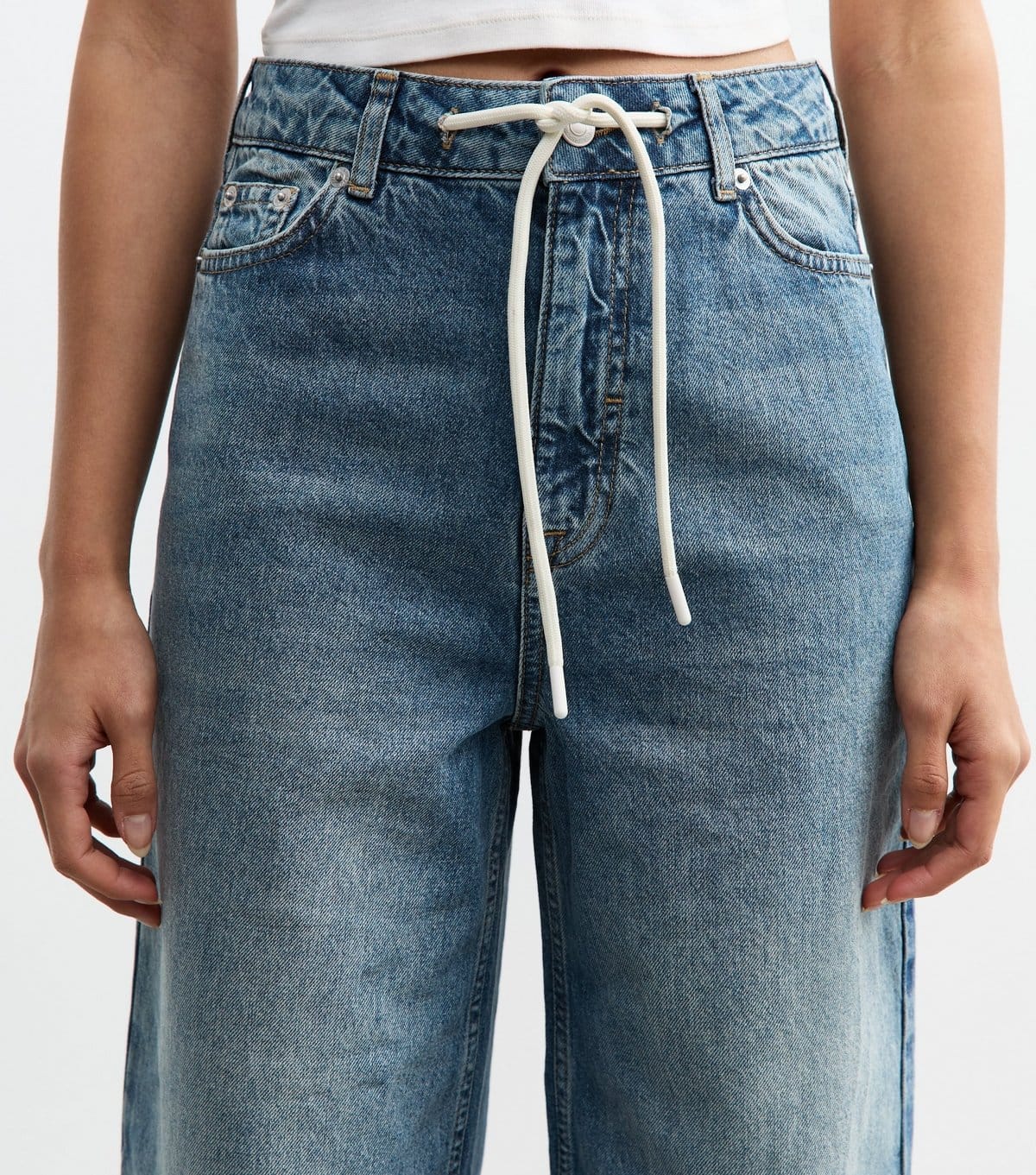 New Look Women's Blue High Rise Drawstring Wide Leg Jeans New Look - 4
