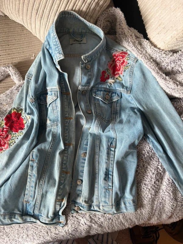 New Look Denim Jacket with embroidered flowers - Size 14