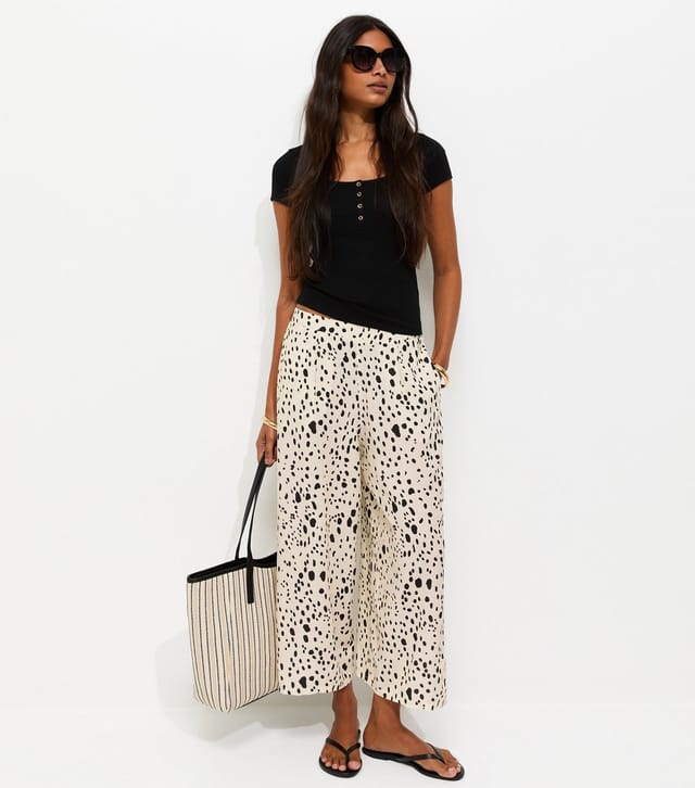 New Look Women's White Spot Print Cropped Wide Leg Trousers New Look - 2