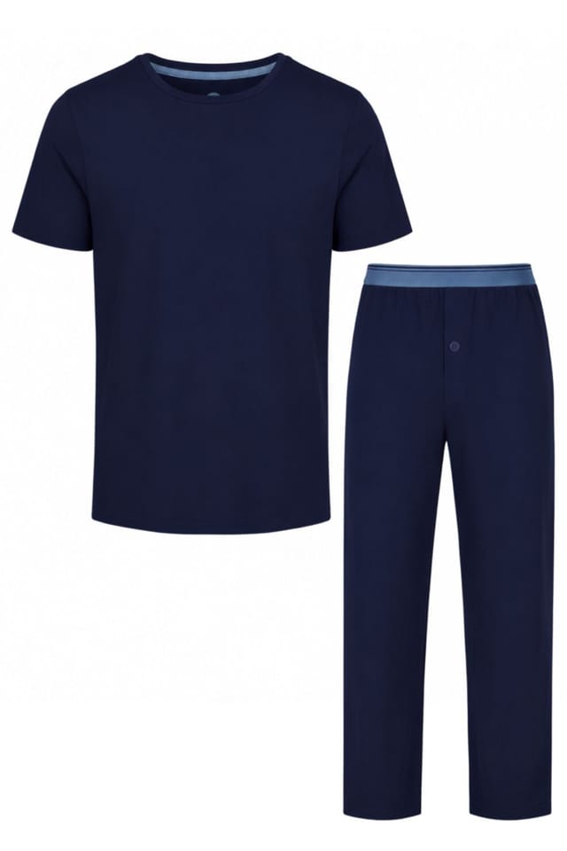 Light & Shade Light & Shade Men's Crew Neck Tee & Trouser Pyjama Set in Navy - 2