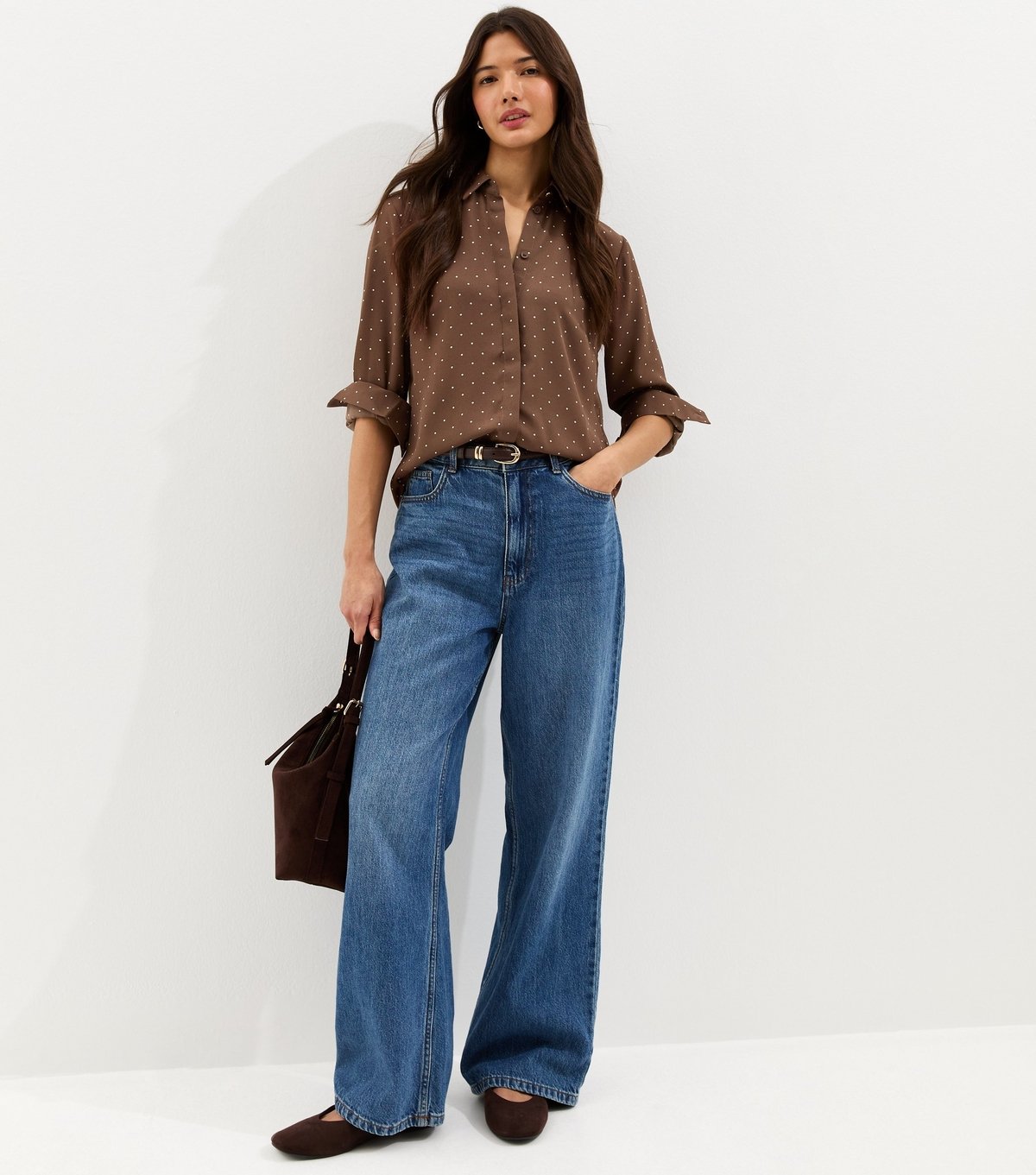 New Look Women's Brown Spot Print Long Sleeve Satin Shirt New Look - 3