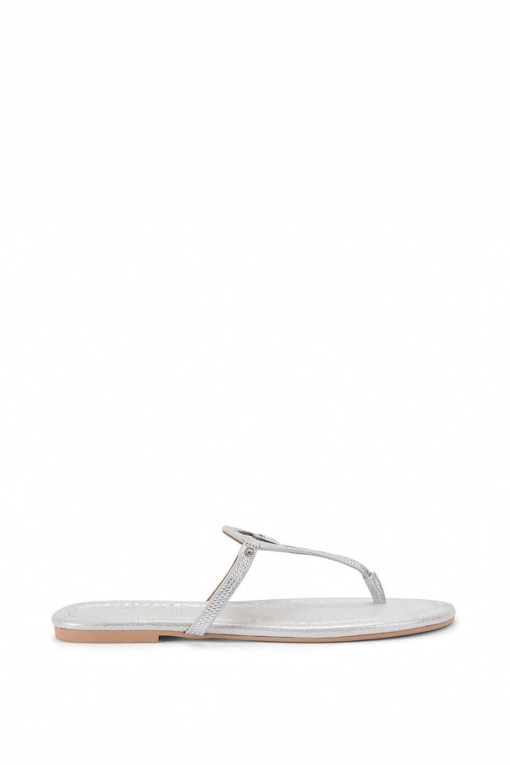 Kurt Geiger London Kurt Geiger London Women's 'Kurt Heart T Bar Flat' Fabric Sandals in Silver