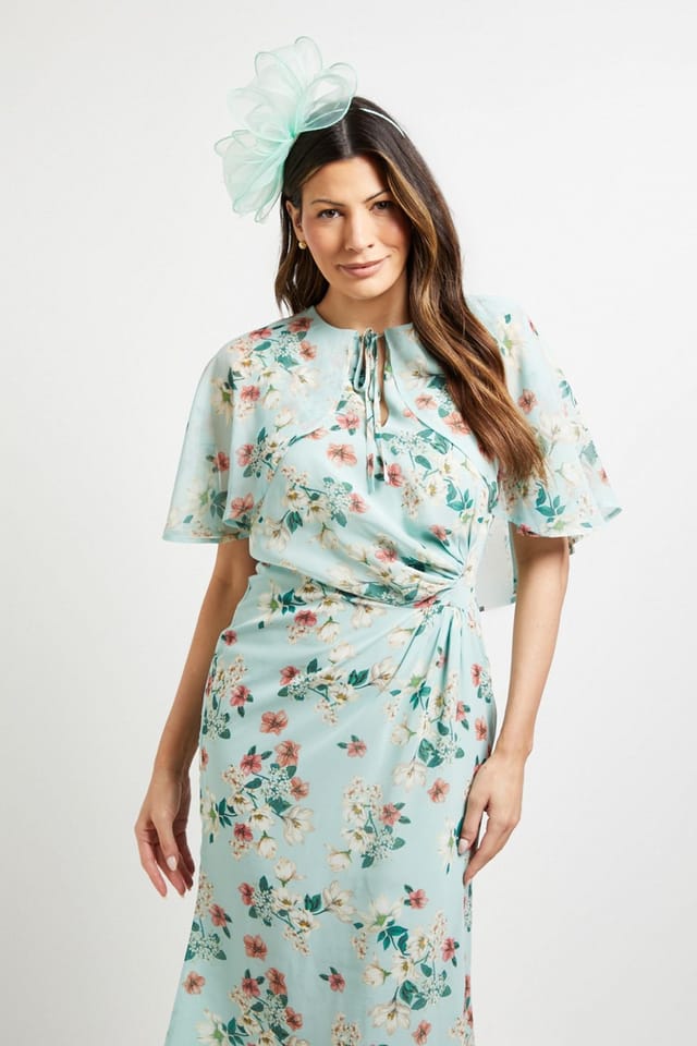 Wallis Wallis Women's Cape Sleeve Ruched Midi Dress in Sage - 2