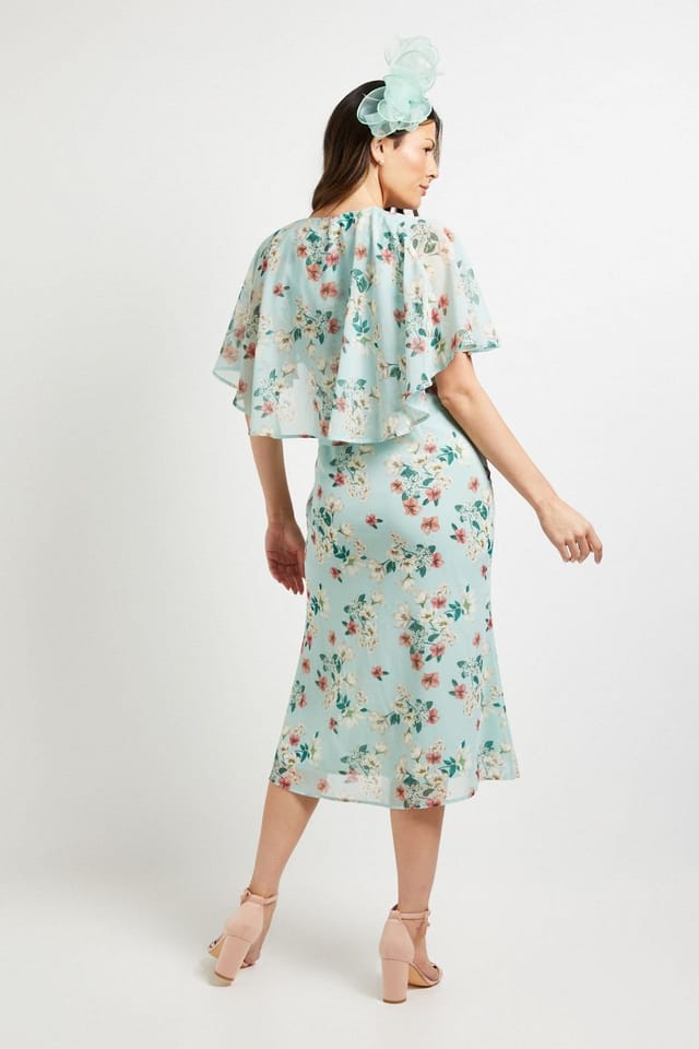 Wallis Wallis Women's Cape Sleeve Ruched Midi Dress in Sage - 3