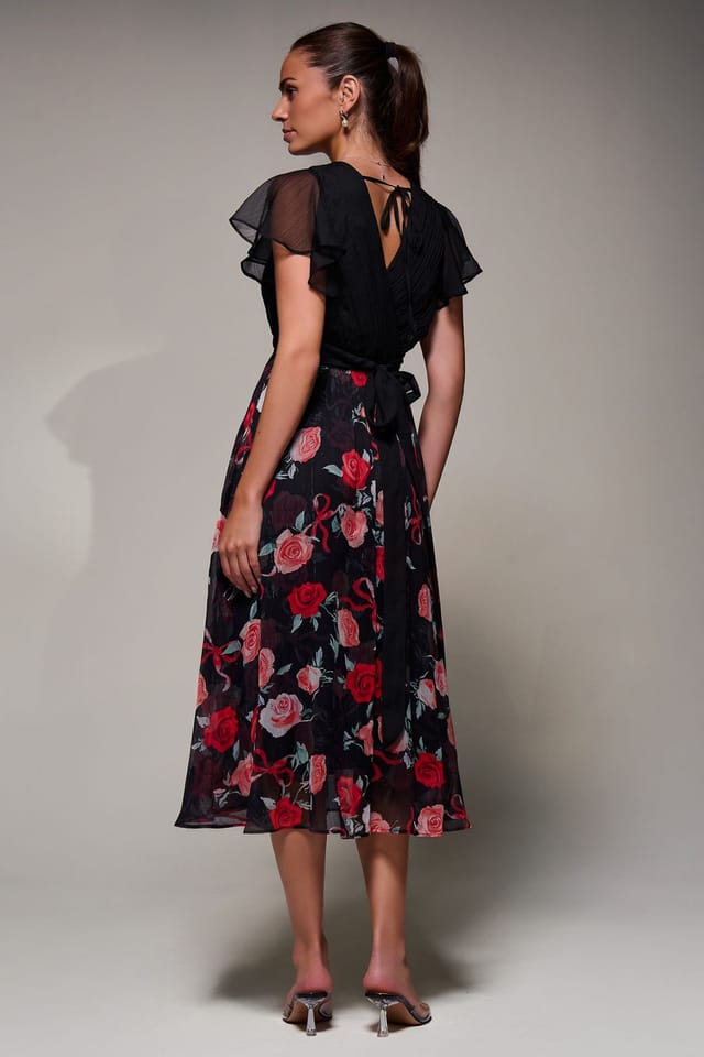 Jolie Moi Jolie Moi Women's Two Tone Chiffon Midi Dress in Jet Black - 2