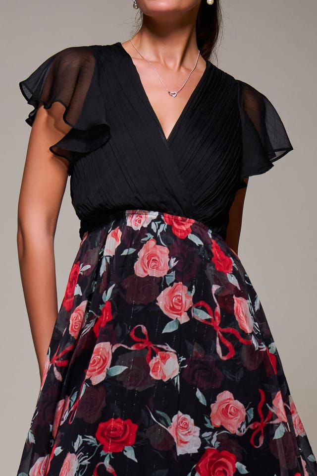 Jolie Moi Jolie Moi Women's Two Tone Chiffon Midi Dress in Jet Black - 3