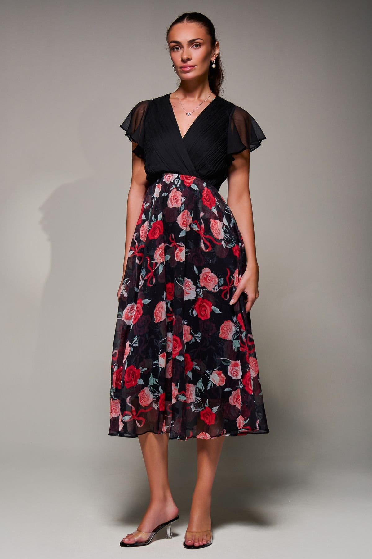 Jolie Moi Jolie Moi Women's Two Tone Chiffon Midi Dress in Jet Black - 4