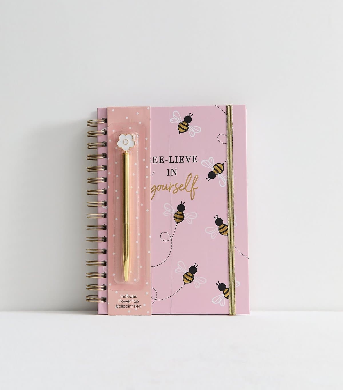 New Look Pink Bee-Lieve In Yourself Notebook with Ballpoint Pen New Look