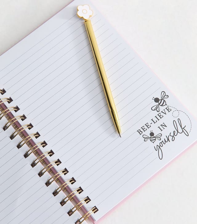 New Look Pink Bee-Lieve In Yourself Notebook with Ballpoint Pen New Look - 2